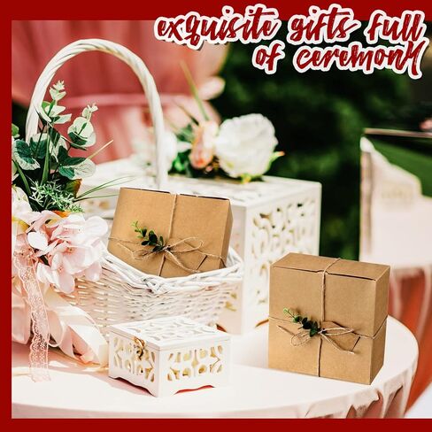 Crtiin 8 pack Gift Box Set 8 Bridesmaid Proposal Box 8 Wedding Gift Kraft Paper Tag 8 Eucalyptus 120g Leaves Paper Shred Filler 1 Rope for Valentine Birthday(8 x 8 x 4 Inch,Green, Ivory) in Kuwait