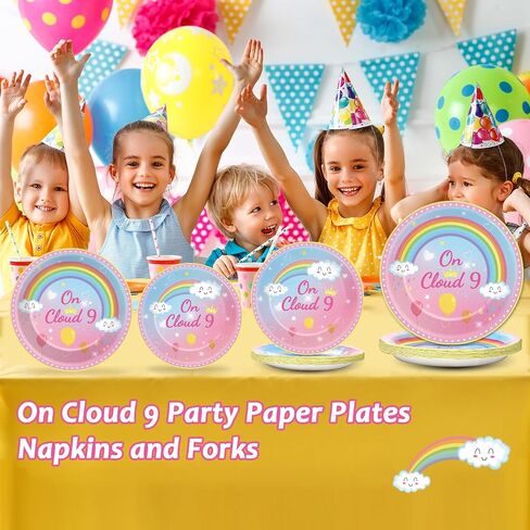 96 Pcs On Cloud 9 Birthday Decorations for Girls On Cloud 9 Party Plates and Napkins Supplies 9th BirthdayTableware Set Rainbow Themed Party Favors Serves 24 Guests in Kuwait