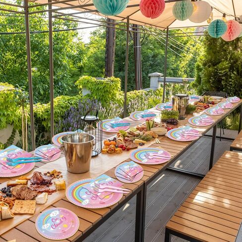 96 Pcs On Cloud 9 Birthday Decorations for Girls On Cloud 9 Party Plates and Napkins Supplies 9th BirthdayTableware Set Rainbow Themed Party Favors Serves 24 Guests in Kuwait