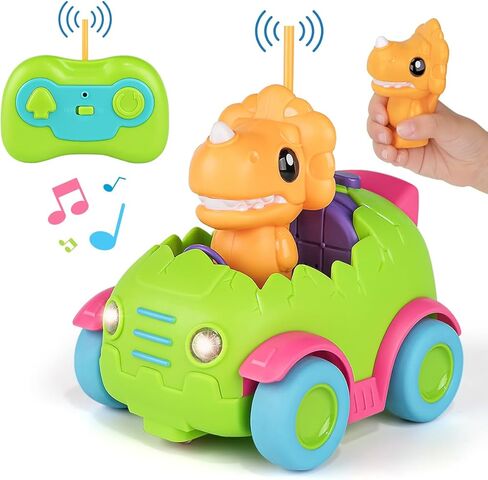 Nueplay Remote Control Car for Toddler Age 2 3 4 5, Electric RC Car Toys with Light & Music, Toddler Dinosaur Toys, Dino Race Car Vehicles, Dinosaur Figures Truck, Birthday Gift for Boys & Girls Green in Kuwait
