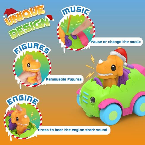Nueplay Remote Control Car for Toddler Age 2 3 4 5, Electric RC Car Toys with Light & Music, Toddler Dinosaur Toys, Dino Race Car Vehicles, Dinosaur Figures Truck, Birthday Gift for Boys & Girls Green in Kuwait