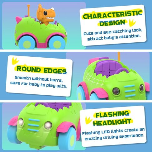 Nueplay Remote Control Car for Toddler Age 2 3 4 5, Electric RC Car Toys with Light & Music, Toddler Dinosaur Toys, Dino Race Car Vehicles, Dinosaur Figures Truck, Birthday Gift for Boys & Girls Green in Kuwait