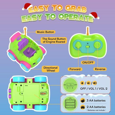 Nueplay Remote Control Car for Toddler Age 2 3 4 5, Electric RC Car Toys with Light & Music, Toddler Dinosaur Toys, Dino Race Car Vehicles, Dinosaur Figures Truck, Birthday Gift for Boys & Girls Green in Kuwait