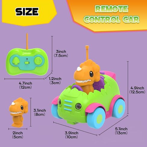 Nueplay Remote Control Car for Toddler Age 2 3 4 5, Electric RC Car Toys with Light & Music, Toddler Dinosaur Toys, Dino Race Car Vehicles, Dinosaur Figures Truck, Birthday Gift for Boys & Girls Green in Kuwait
