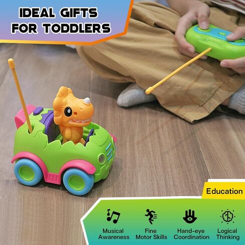 Nueplay Remote Control Car for Toddler Age 2 3 4 5, Electric RC Car Toys with Light & Music, Toddler Dinosaur Toys, Dino Race Car Vehicles, Dinosaur Figures Truck, Birthday Gift for Boys & Girls Green in Kuwait
