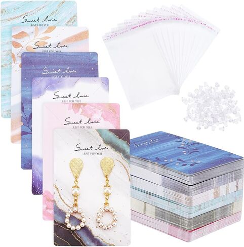 PH PandaHall 120 قطعة من بطاقات عرض المجوهرات 6 بطاقات حامل مجوهرات على شكل صندوق مجوهرات من الورق المقوى الأبيض مع 240 قطعة من صواميل الأقراط و120 قطعة من أكياس OPP لسوار القرط DIY وتغليف المجوهرات in Kuwait