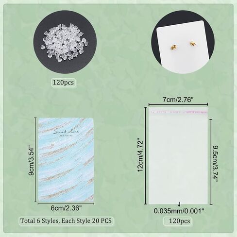 PH PandaHall 120 قطعة من بطاقات عرض المجوهرات 6 بطاقات حامل مجوهرات على شكل صندوق مجوهرات من الورق المقوى الأبيض مع 240 قطعة من صواميل الأقراط و120 قطعة من أكياس OPP لسوار القرط DIY وتغليف المجوهرات in Kuwait