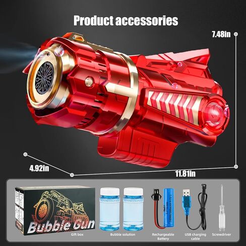 مسدس فقاعات للاطفال من سن 4 الى 8 سنوات، مسدس فقاعات 12 فتحة مع اضواء LED وينتج الاف الفقاعات في الدقيقة، العاب صنع الفقاعات في الهواء الطلق للاطفال والكبار في الصيف in Kuwait