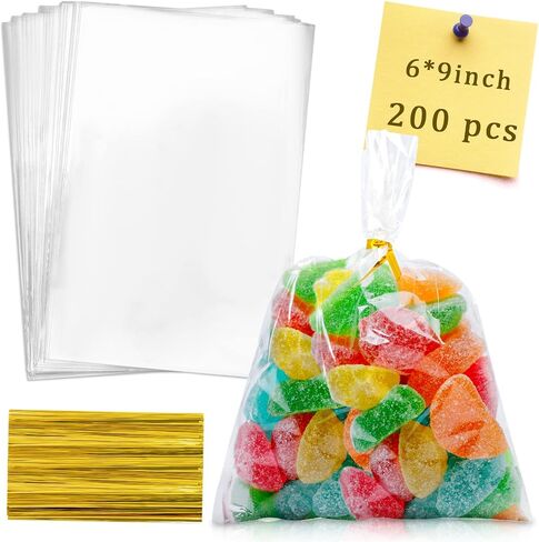 Labeol Cellophane Bags 200Pcs 6X9 Treat Bags with Ties Goodie Bags Clear Plastic Bags for Packaging Favor Gift Cookie Candy Bakery Halloween Christmas in Saudi Arabia