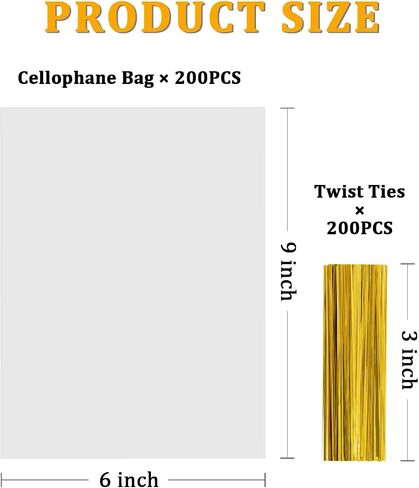 Labeol Cellophane Bags 200Pcs 6X9 Treat Bags with Ties Goodie Bags Clear Plastic Bags for Packaging Favor Gift Cookie Candy Bakery Halloween Christmas in Saudi Arabia