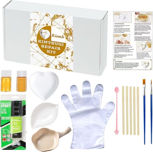 Kintsugi Repair kit, Pottery Repair kit Comes with Two Mini Practice Ceramic Bowls for Starter, Kintsugi Craft Repairs Your Meaningful Pottery in Kuwait