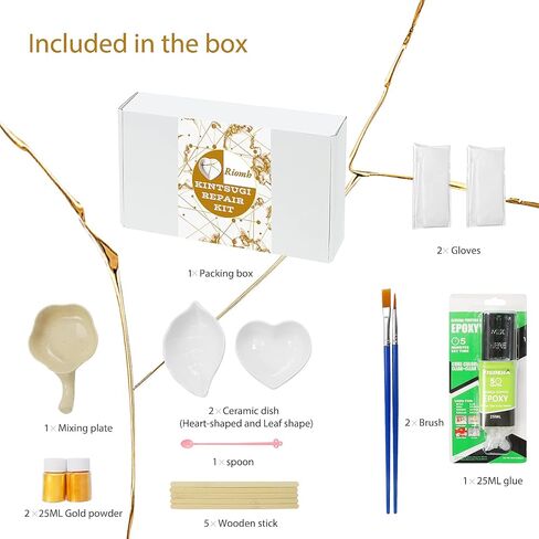 Kintsugi Repair kit, Pottery Repair kit Comes with Two Mini Practice Ceramic Bowls for Starter, Kintsugi Craft Repairs Your Meaningful Pottery in Kuwait