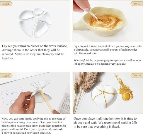 Kintsugi Repair kit, Pottery Repair kit Comes with Two Mini Practice Ceramic Bowls for Starter, Kintsugi Craft Repairs Your Meaningful Pottery in Kuwait