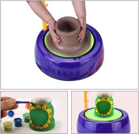 IAMGlobal Pottery Wheel, DIY Pottery Studio with Apron, Craft Activity with Stickers, Artist Studio, Ceramic Machine with Air-Dry Clay, Educational Toy for Kids Beginners (Purple) in Kuwait