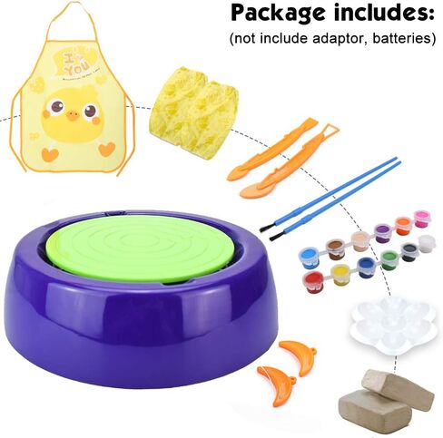 IAMGlobal Pottery Wheel, DIY Pottery Studio with Apron, Craft Activity with Stickers, Artist Studio, Ceramic Machine with Air-Dry Clay, Educational Toy for Kids Beginners (Purple) in Kuwait