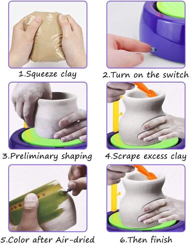 IAMGlobal Pottery Wheel, DIY Pottery Studio with Apron, Craft Activity with Stickers, Artist Studio, Ceramic Machine with Air-Dry Clay, Educational Toy for Kids Beginners (Purple) in Kuwait