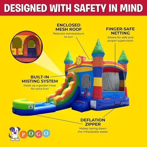 Inflatable Bounce House with Slide for Kids - 26.5 x 12 x 14.5 Foot Backyard Building Block Combo Bouncer with Water Pool, Outdoor Jumpers - includes Blower, Anchor Stakes, and Storage Bag in Kuwait