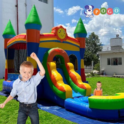 Inflatable Bounce House with Slide for Kids - 26.5 x 12 x 14.5 Foot Backyard Building Block Combo Bouncer with Water Pool, Outdoor Jumpers - includes Blower, Anchor Stakes, and Storage Bag in Kuwait