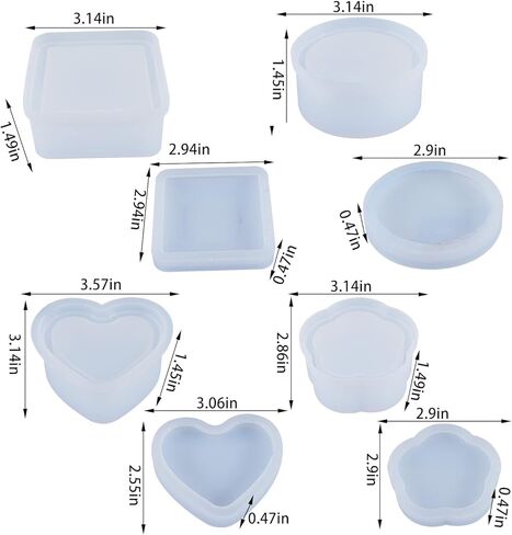 صندوق مجوهرات من لوكسوين 4 قطع/مجموعة قوالب الراتنج مع غطاء، علبة مجوهرات الراتنج مع قالب صندوق تخزين دائري / مربع / قلب/زهرة لصناعات الراتنج DIY ، تخزين الأقراط ، القلائد ، الخواتم ، الأساور in Kuwait