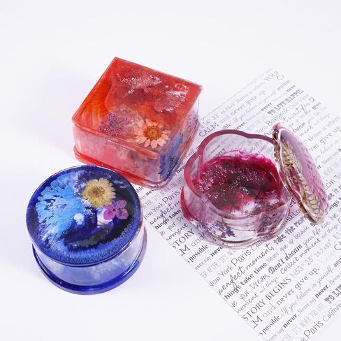 صندوق مجوهرات من لوكسوين 4 قطع/مجموعة قوالب الراتنج مع غطاء، علبة مجوهرات الراتنج مع قالب صندوق تخزين دائري / مربع / قلب/زهرة لصناعات الراتنج DIY ، تخزين الأقراط ، القلائد ، الخواتم ، الأساور in Kuwait