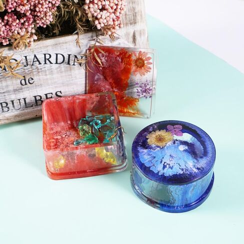 صندوق مجوهرات من لوكسوين 4 قطع/مجموعة قوالب الراتنج مع غطاء، علبة مجوهرات الراتنج مع قالب صندوق تخزين دائري / مربع / قلب/زهرة لصناعات الراتنج DIY ، تخزين الأقراط ، القلائد ، الخواتم ، الأساور in Kuwait