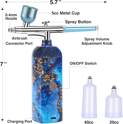 مجموعة فرش الهواء المحمولة بدون أسلاك لطلاء فرشاة الهواء المحمولة باليد القابلة لإعادة الشحن للماكياج، وتزيين الكعك، فن الأظافر، تلوين النموذج in Kuwait