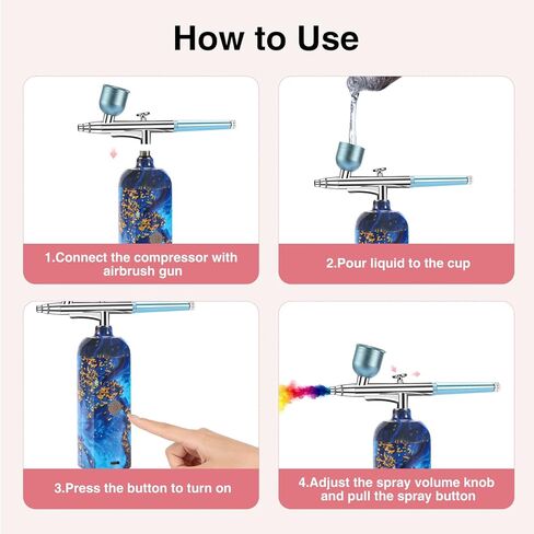 مجموعة فرش الهواء المحمولة بدون أسلاك لطلاء فرشاة الهواء المحمولة باليد القابلة لإعادة الشحن للماكياج، وتزيين الكعك، فن الأظافر، تلوين النموذج in Kuwait