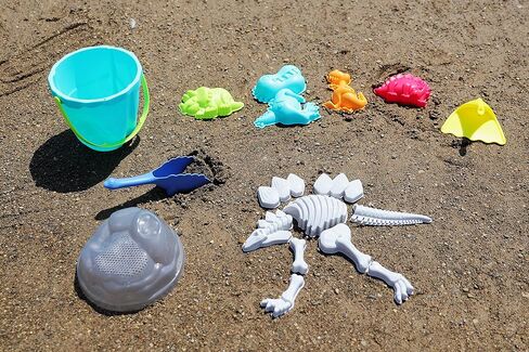 مجموعة ألعاب الشاطئ وأدوات الرمل للأطفال على شكل ديناصور - متعة في الهواء الطلق والسفر للأطفال الصغار والأولاد والبنات مع دلو دينو لمجموعة بناء القلعة الرملية - 21 قطعة من ألعاب صندوق الرمل لأعمار 3 سنوات فما فوق in Kuwait