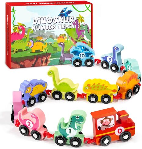 ألعاب قطار ديناصور للأطفال الصغار، ألعاب مونتيسوري للأطفال بعمر 1+ 2 3 4 سنوات مجموعة قطار ديناصور خشبي، ألعاب تعليمية لمرحلة ما قبل المدرسة هدايا عيد ميلاد للأولاد والبنات in Kuwait