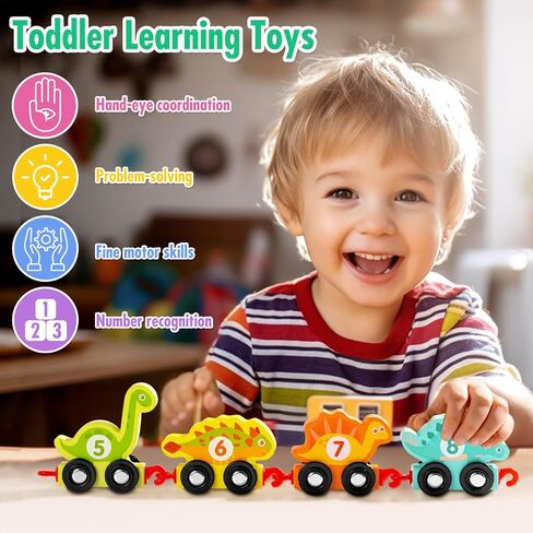 ألعاب قطار ديناصور للأطفال الصغار، ألعاب مونتيسوري للأطفال بعمر 1+ 2 3 4 سنوات مجموعة قطار ديناصور خشبي، ألعاب تعليمية لمرحلة ما قبل المدرسة هدايا عيد ميلاد للأولاد والبنات in Kuwait