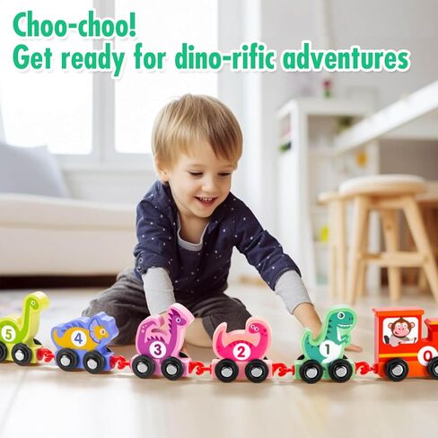ألعاب قطار ديناصور للأطفال الصغار، ألعاب مونتيسوري للأطفال بعمر 1+ 2 3 4 سنوات مجموعة قطار ديناصور خشبي، ألعاب تعليمية لمرحلة ما قبل المدرسة هدايا عيد ميلاد للأولاد والبنات in Kuwait