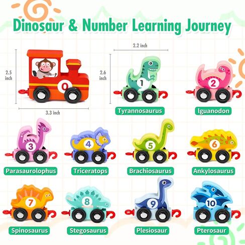ألعاب قطار ديناصور للأطفال الصغار، ألعاب مونتيسوري للأطفال بعمر 1+ 2 3 4 سنوات مجموعة قطار ديناصور خشبي، ألعاب تعليمية لمرحلة ما قبل المدرسة هدايا عيد ميلاد للأولاد والبنات in Kuwait