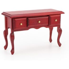 Miniature Table 1:12 Furniture for Dollhouse Accessories Writing Desk with 3 Drawers Miniature Room Ornaments Living Room Bedroom Library Scene Decoration (Brown)