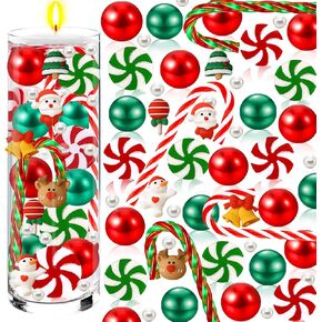 8071Pcs Christmas Vase Filler Water Gel Beads for Vases Decor, Acrylic Green Red Candy Canes Centerpiece Table Decorations, Xmas Floating Pearls Candles for Centerpieces New Year Home Party (B) in Kuwait
