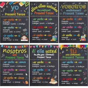 gisgfim 6 Pieces Spanish Verb Conjugation Posters Spanish Grammar Posters Spanish Charts for Elementary Middle and High School Spanish Classroom Decorations