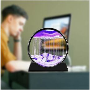 Szoranct فن الرمل المتحرك إطار رملي متدفق زجاجي مستدير، مناظر رملية متحركة ثلاثية الأبعاد في أعماق البحار وحركة سائلة فنية، كمستلزمات زاوية مهدئة للألعاب المكتبية والإكسسوارات للرجال (7 بوصة، أرجواني) in Kuwait