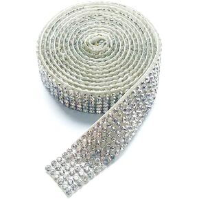 Silver Diamond Flower Shape 4"x 1 Yard Mesh Wrap Roll Rhinestone Crystal Ribbon