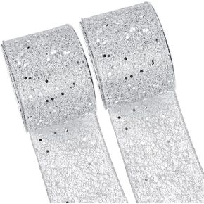 2 Rolls 20 Yards Christmas Ribbon Wired Metallic Ribbons Champagne Glitter Lace Ribbon for Xmas Crafts Valentine Floral Bow Making DIY Gift Wrapping Wedding Party Decor (Champagne,1.5 Inch) in Kuwait