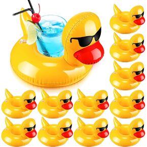 12 Pieces Drink Floats Inflatable Drink Floats Reusable Cute Drink Holder Set Inflatable Float Cup Coasters for Pool Party Hot Tubs Lakes Oceans for Boys Girls Adults Summer Pool (Duck)