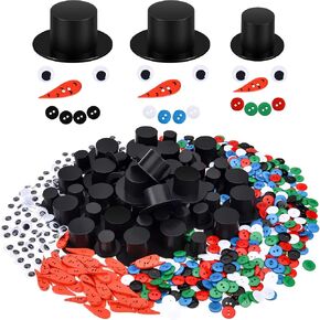WILLBOND 700 Pieces Christmas Embellishments Kit Includes Mini Black Top Hats Wiggle Eyes Carrot Nose Buttons Christmas Mix Color Buttons for Xmas DIY Craft Sewing Accessories in Kuwait