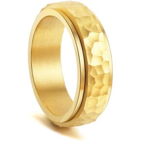Fidget Rings for Anxiety for Women Girls Stainless Steel Silver/Gold/Black Anxiety Relieving Spinner Ring Hammered Finish