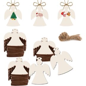 50PCS Unfinished Wood kit with Holes, Wood Slice for DIY Crafts, Blank Tree Wood Cutouts Wooden Tags Ornaments for Sign Gift Tags, Christmas Decorations Outdoor Indoor Decor (Christmas Tree Shape)