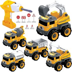 5-in-1 Take Apart Construction Toys and DIY Engineering Playset with Remote Control and Electric Screwdriver. for Toddler Boys Kid Child who Loves Tools and Construction Equipment. 3 4 5 6-Year-Olds.