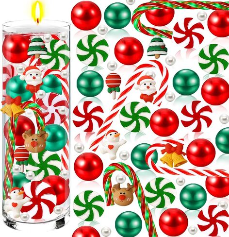 8071Pcs Christmas Vase Filler Water Gel Beads for Vases Decor, Acrylic Green Red Candy Canes Centerpiece Table Decorations, Xmas Floating Pearls Candles for Centerpieces New Year Home Party (B) in Kuwait