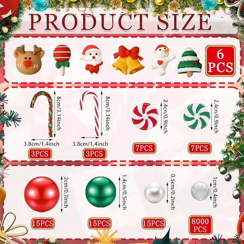 8071Pcs Christmas Vase Filler Water Gel Beads for Vases Decor, Acrylic Green Red Candy Canes Centerpiece Table Decorations, Xmas Floating Pearls Candles for Centerpieces New Year Home Party (B) in Kuwait