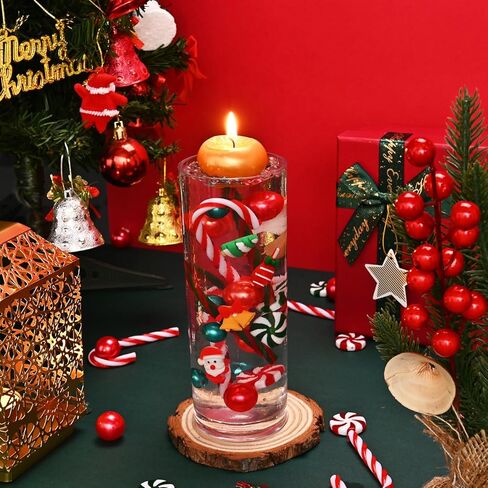8071Pcs Christmas Vase Filler Water Gel Beads for Vases Decor, Acrylic Green Red Candy Canes Centerpiece Table Decorations, Xmas Floating Pearls Candles for Centerpieces New Year Home Party (B) in Kuwait