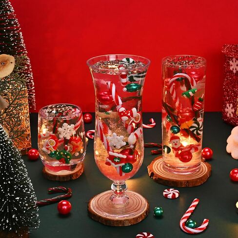 8071Pcs Christmas Vase Filler Water Gel Beads for Vases Decor, Acrylic Green Red Candy Canes Centerpiece Table Decorations, Xmas Floating Pearls Candles for Centerpieces New Year Home Party (B) in Kuwait