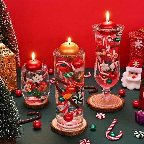 8071Pcs Christmas Vase Filler Water Gel Beads for Vases Decor, Acrylic Green Red Candy Canes Centerpiece Table Decorations, Xmas Floating Pearls Candles for Centerpieces New Year Home Party (B) in Kuwait