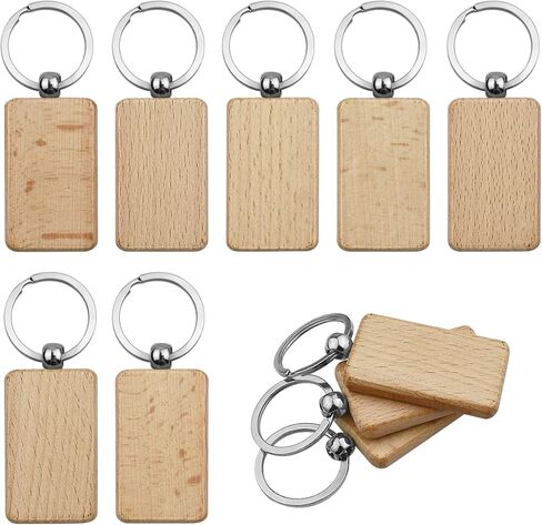10Pcs Blanks Rectangle Wooden Keychain 1.2 inch Wood Engraving Unfinished Keychain with 10 pcs Key Rings for DIY Crafts Gift Accessories in Saudi Arabia