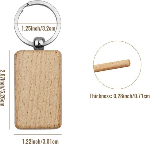 10Pcs Blanks Rectangle Wooden Keychain 1.2 inch Wood Engraving Unfinished Keychain with 10 pcs Key Rings for DIY Crafts Gift Accessories in Saudi Arabia